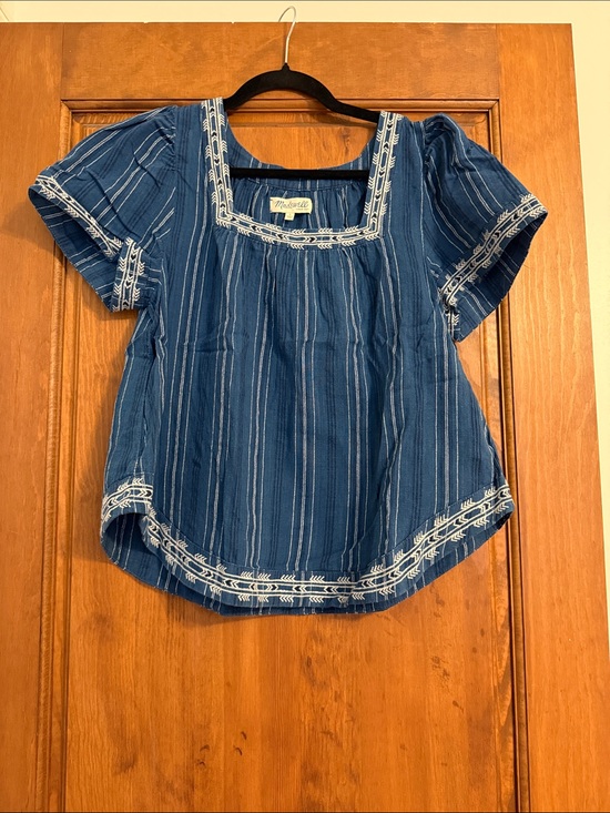 Madewell Tops - Madewell Blue Striped Embroidered Blouse